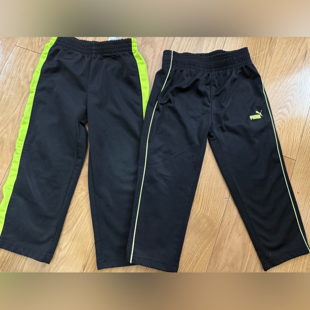 Pair of Puma Kids Black Joggers with Neon Green Accents great condition size 3t